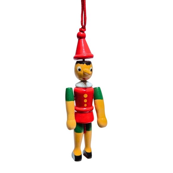 Vintage Wooden Jointed Pinocchio Ornament 4" - Picture 1 of 3